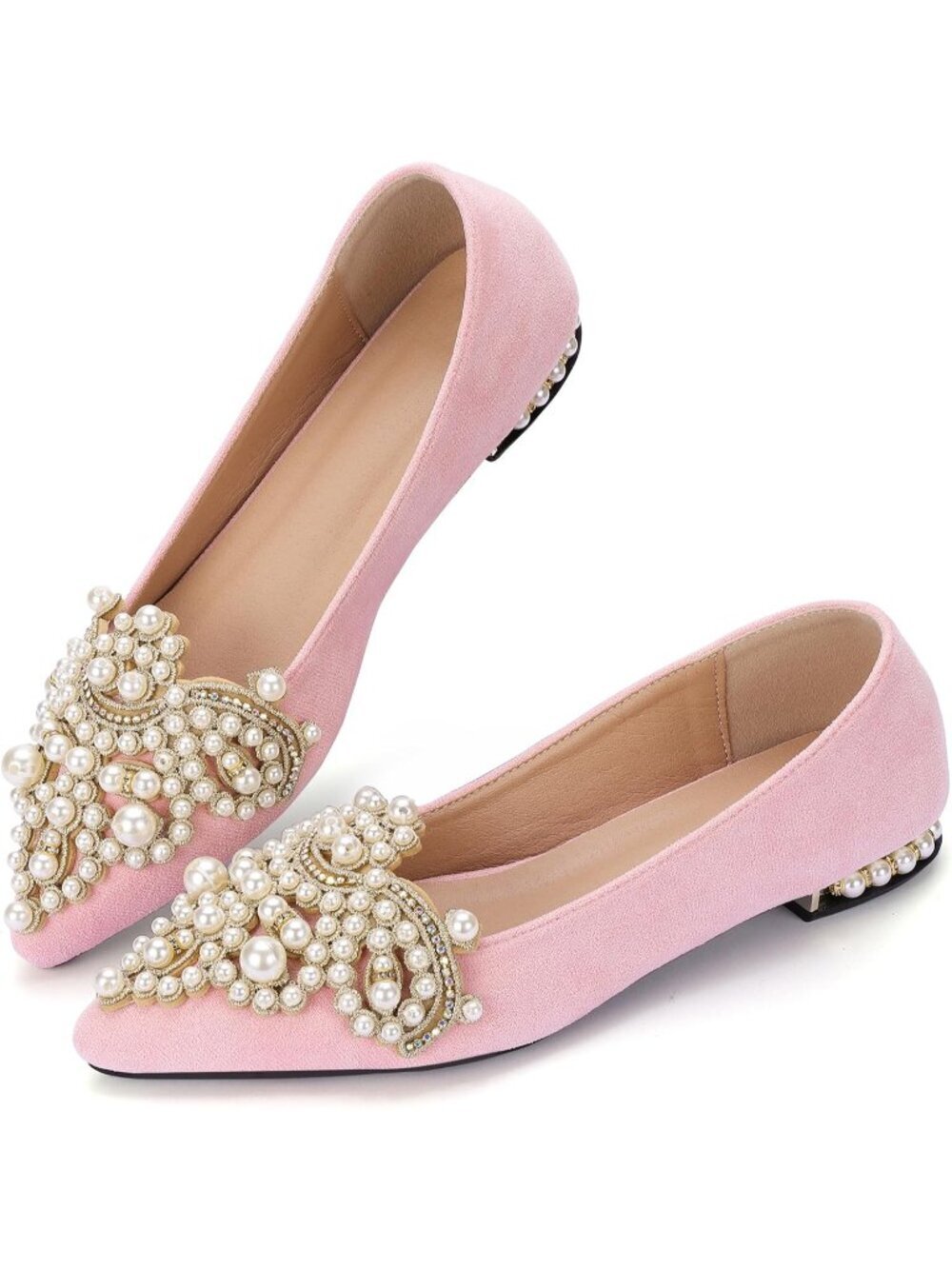 〽️Women's Pink Slip on Low Heel Bling Rhinestone  Pointed Comfort Flats Shoes